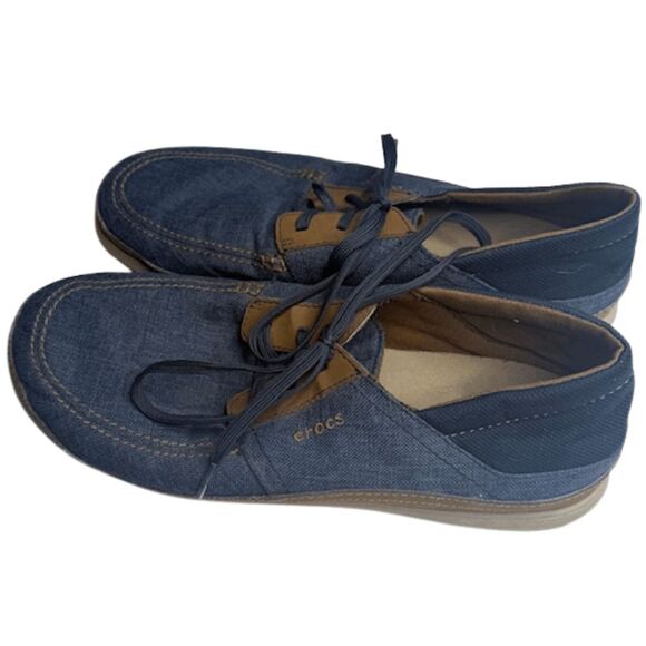 Crocs Men's Santa Cruz Playa Lace-Up Loafers Shoe Blue Denim Size 13 - Picture 1 of 7